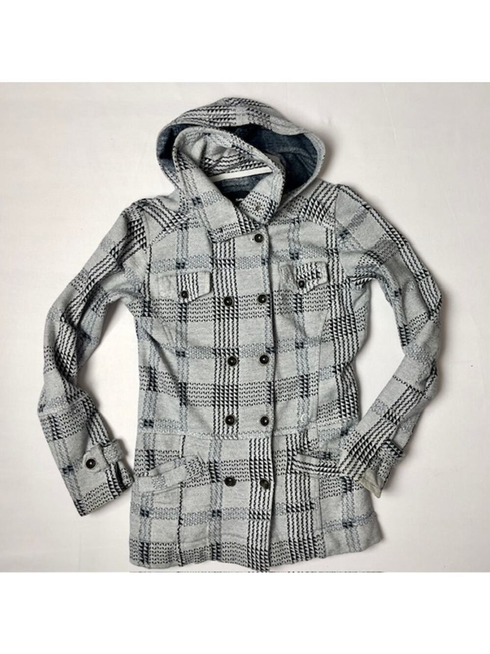 Hurley Plaid Hooded Jacket Women’s Small Cotton Button Front Coastal Beachy